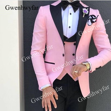 Gwenhwypressão ternos masculinos de casamento, novo design de homem, noivo ou baile, preto, lapela alta, rosa, 2018 2024 - compre barato