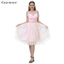 CEEWHY Knee Length Pink Gown Lace Dress Elegant Crystal Cocktail Dresses Short Formal Dress Vestidos de Coctel Prom Gown 2024 - buy cheap