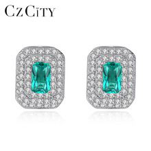 CZCITY-pendientes de plata de ley 925 con forma cuadrada para mujer, aretes brillantes, joyería clásica, regalo de Navidad 2024 - compra barato