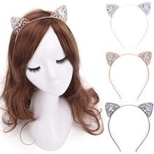 Cat Ears Crown Tiara Headband for Women Hair Rhinestone Princess Hollow Hairband Cat's ears Bezel Hair Accessories 2024 - buy cheap