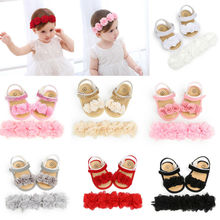 Simmer New Newborn Kid Baby Girl Flower Sandals Clogs Princess Casual Crib Shoes First Prewalker With Lace Floral Headband 2PCS 2024 - buy cheap