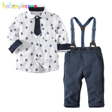 1-4Years 3Piece Spring Fall Outfits For Kids Sets Fashion T-shirt+Stripe Pants+Straps Baby Boys Clothing Children Clothes BC1319 2024 - compre barato