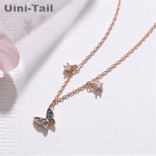 Uini-tail colar 925 de prata esterlina, pingente de borboleta simples com micro-embutido, fluxo de maré da moda, bonito de alta qualidade gn982 2024 - compre barato