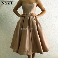 Nyzy c142 vestido de cetim para baile, vestido anti-roupa de baile vintage estilo dubai árabe, vestidos de coquetel champanhe, abiti, cerimonia 2024 - compre barato