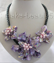 Hot selling> stunning classic baroque freshwater cultured pearl flower leather necklace s945^^^@^Noble style Natural Fine je -Br 2024 - buy cheap