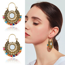 Pendientes de estilo bohemio para mujer, aretes largos de lujo, coloridos, africanos, hechos a mano, con flecos geométricos, Gema grande 2024 - compra barato