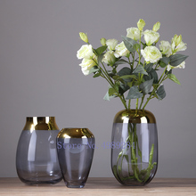 Скандинавская креативная прозрачная стеклянная Золотая ваза, гидропоника, домашний ресторан, настольный цветок, аксессуары для украшения 2024 - купить недорого