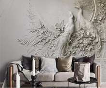 Custom wallpaper 3D three-dimensional embossed peacock TV couch background wall living room bedroom mural 3d wallpaper 2024 - buy cheap