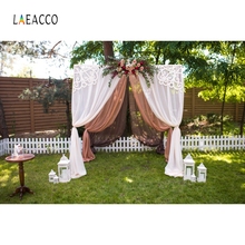 Laeacco Yard Grassland Lattice Curtain Flowers Wedding Photography Background Customized Photographic Backdrops For Photo Studio 2024 - buy cheap