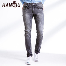 Мужские хлопковые джинсы HANQIU, коричневые однотонные облегающие джинсы со средней талией, мягкие модные штаны, 2017 2024 - купить недорого