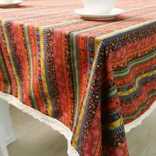 Toalha de mesa retangular de linho., toalha de mesa de jantar boêmia de algodão para cornija. 2024 - compre barato