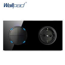 Wallpad L6 черное закаленное стекло 4 Gang 1 Way 2 Way переключатель с ЕС настенная розетка электрическая 16 А круглый дизайн 2024 - купить недорого