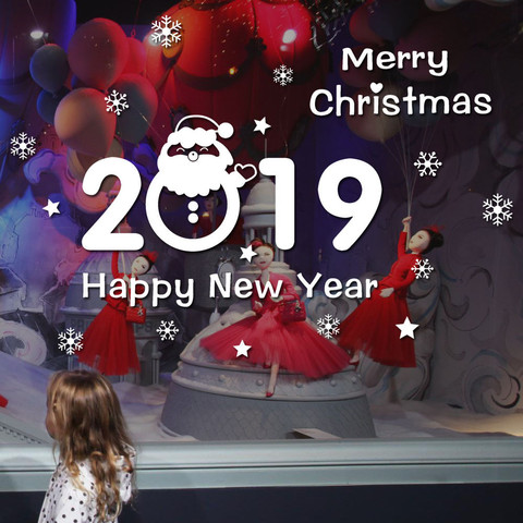 2019 счастливое Новогоднее стеклянное окно в магазине наклейки с Рождеством Санта Клаусом Снеговик Снежинка легко удаляемые виниловые наклейки Рождественский Декор 2022 - купить недорого