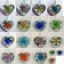 Frete grátis joias da moda 22x37x15mm lampwork vidro coração flor arte conta pingente wfh410 2024 - compre barato
