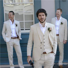 2019 High Quality Ivory Beige Beach Mens Suits 3 Piece (Jacket+Pant+Vest) Custom Made for Marriage Groom Tuxedo Costume Homme 2024 - buy cheap