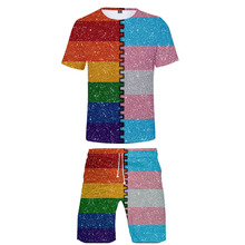 Hot Sale Pride Rainbow Flag sets Print male 2 Piece Set Summer cute Short Sleeve t-shirts+Shorts Couples sets Streetwear Top 2024 - buy cheap