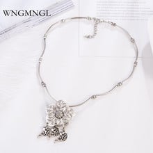 WNGMNGL 2018 New Vintage Enthic Antique Sliver Color Flower Fish Pendant Necklace For Women Sweater Fashion Jewelry Pendanties 2024 - buy cheap