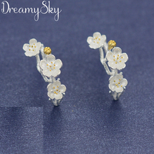 DreamySky Real Pure Silver Color  Plum Flower Earrings For Women Gift Fashion Wedding Christmas Jewelry Pendientes Brincos 2024 - buy cheap