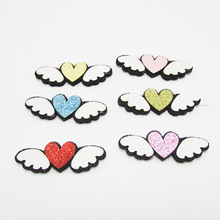 30pcs 5.5*2cm Angel peach heart wings Padded Patches Appliques For Clothes Sewing Supplies DIY Hair Bow Decoration free shipping 2024 - buy cheap