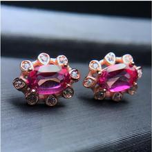 Natural Pink topaz earring Free shipping Natural real Pink  topaz 925 sterling silver 5*7mm 2024 - buy cheap