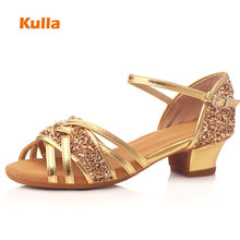 Gold Latin Salsa Dance Shoes Kids Glitter Soft Sole Dance Shoes Girls Low Heels 3.5cm Outdoor Wholesale Women Jazz Dancing Shoes 2024 - buy cheap
