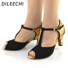 DILEECHI Black Red Blue Velvet Latin dance shoes female adult soft outsole Ballroom dancing shoes Salsa Party Square shoes 2024 - buy cheap