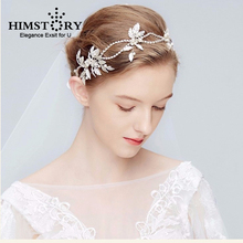 HIMSTORY Leaves Pearl Bridal Tiaras Headband Wedding Hair Bridal Headpiece Handmade Ornaments Hairband Hair Jewelry Accessories 2024 - buy cheap