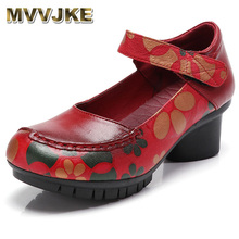 MVVJKE    2018 New Vintage High Heeled Summer Pumps Woman Fashion Casual Heeled Shoes Ladies Thick Genuine Leather Mother Shoes 2024 - buy cheap