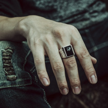 Мода 925 Серебро Черный оникс Камень кольцо мужской личности ретро черное кольцо Прохладный палец Тотем кольца для мужчин подарки 2024 - купить недорого