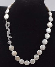 NEW nature white coin freshwater pearl 13-14mm necklace dargon clasp 20inch wholesale beads woman 2024 - buy cheap