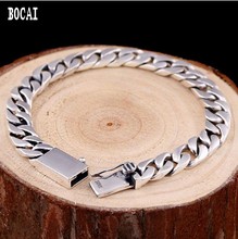 Pulsera de plata de ley S925 auténtica para hombre y mujer, brazalete de 7MM brillante para pareja, cadena lateral Simple Vintage 2024 - compra barato