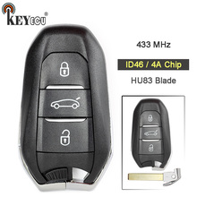 Keyecu, chave remota inteligente para peugeot 434mhz, com 3 botões, pcf7945 id46/4a, para peugeot 301, 308, 408, 4008, 508, 5008, hu83 2024 - compre barato