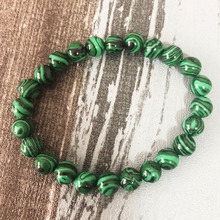 Pulseira estiramento de contas redondas 8mm, pedra natural verde, bracelete de malachita para homens e mulheres 2024 - compre barato