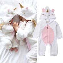 Cute Newborn Warm Clothes Baby Girl 3D Unicorn Flannel Romper Long Sleeves Zipper Hooded Jumpsuit With Wings Baby Clothes 0-24M 2024 - buy cheap