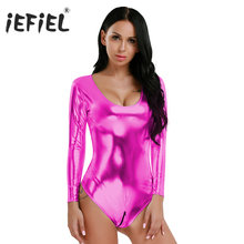 iEFiEL Sexy Womens Wetlook Bodycon Patent Leather Leotard Bodysuit with Zipper Crotch High Cut Dancewear for Nightclub Parties 2024 - buy cheap