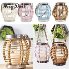 Rustic Wooden Rattan Candle Lantern Hanging Lamp Wood Decoration Candle Holder Votive Tea Light Candlestick 2024 - buy cheap