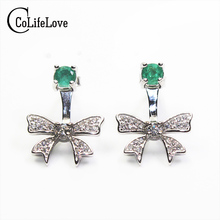 Romantic bowknot stud earrings 3mm natural emerald stud earrings solid 925 sterling silver gemstone earrings for evening party 2024 - buy cheap