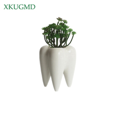 Creative Tooth Shape White Ceramic Flower Pot Mini Succulent Plant Container Personality Desktop Home Garden Balcony Decoration 2024 - buy cheap