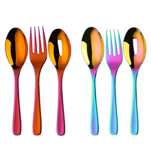 Cubiertos coloridos de acero inoxidable 18/8, cuchara para servir ensalada con mango largo de gran tamaño, tenedor, colador, utensilios de cocina 2024 - compra barato