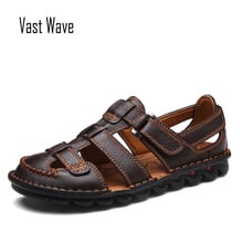 VASTWAVE Brand Men Casual Beach Shoes High Quality Summer Sandals Soft Sole Fashion Men Genuine Leather Slippers Men Flip Flops 2024 - buy cheap