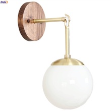 IWHD Nordic Japan Style Copper Wall Lamp Bedroom Bathroom Mirror Light Wooden Glass Ball LED Wall Lights Fixture Sconce Wandlamp 2024 - buy cheap