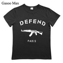 Camiseta con estampado de letras para mujer, Camiseta de algodón con cuello redondo, de manga corta, de defensa de París, AK47 2024 - compra barato