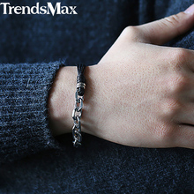 Trendsmax Leather Bracelet for Men Women Stainless Steel Cable Chain Link Bracelet 2018 Men Fashion Jewelry Gifts 20cm KDLB35 2024 - buy cheap