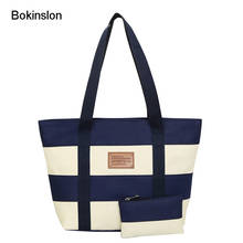Bokinslon Women Big Bags Canvas Wide Stripe Woman Shoulder Bags Stitching Color Simple Ladies Handbags Bags 2024 - buy cheap