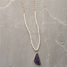 N15042905 Boho Jewelry Long Stone Beads Necklace Amethysts Druzy Pendant Necklace 2024 - buy cheap