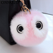 New Cute Big Eyes Fluffy Rabbit Fur Ball Key Chain Cute Cartoon Panda Pompom Keychain Women Car Bag Keycover Owl Key Rings 2024 - buy cheap