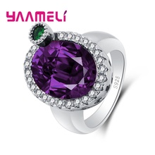 Anillos de plata esterlina 925 para mujer, Circonia cúbica morada grande con adorno de cristal verde, joyería femenina 2024 - compra barato