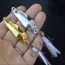 4pcs/Lot Metal Sequins Fishing Lure Spoon Lure with Feather Noise Paillette Hard Baits Treble Hook Pesca Fishing Tackle 14g 2024 - buy cheap