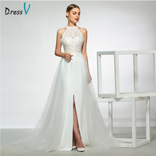 Dressv-vestido de novia elegante con cuello halter, vestido de novia de línea a, sin mangas, botón de encaje, largo hasta el suelo, vestidos de novia 2024 - compra barato