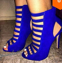 Ladies Open Toe Blue Suede Leather Bandage High Heel Sandal Sexy Straps Design Cut-out Gladiator Sandal Boots Dress Shoes 2024 - buy cheap